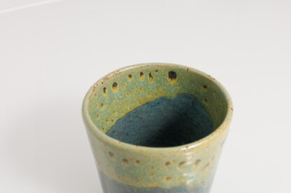 Hand Made Wheel Thrown Art Vase Decorated In Our Our Blue and Green Cover Glazes On Black Grogged Clay 6