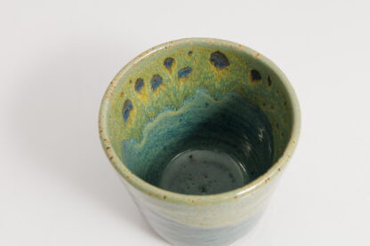 Hand Made Wheel Thrown Art Vase Decorated In Our Our Blue and Green Cover Glazes On Black Grogged Clay 7