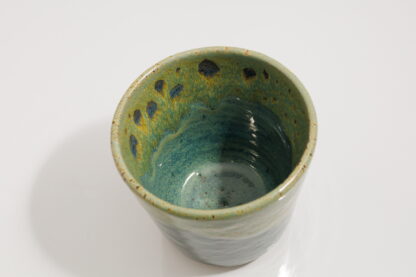 Hand Made Wheel Thrown Art Vase Decorated In Our Our Blue and Green Cover Glazes On Black Grogged Clay 8