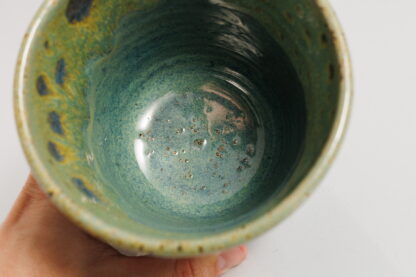 Hand Made Wheel Thrown Art Vase Decorated In Our Our Blue and Green Cover Glazes On Black Grogged Clay 9