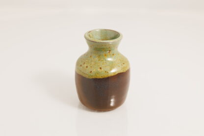 Hand Made Wheel Thrown Bottle Vase Decorated In Our Green and Brown Glaze On Mahogany Clay 1