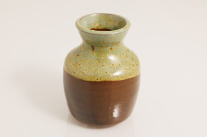 Hand Made Wheel Thrown Bottle Vase Decorated In Our Green and Brown Glaze On Mahogany Clay 4