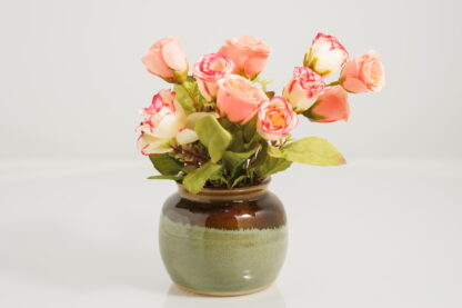 Hand Made Wheel Thrown Vase Decorated With Our Floating Orange Over Green Glaze 2