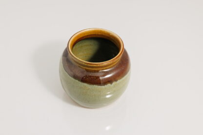 Hand Made Wheel Thrown Vase Decorated With Our Floating Orange Over Green Glaze 5 8