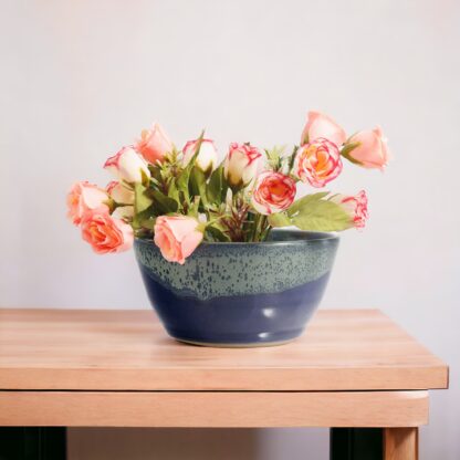 Wheel Thrown Pottery Flower Pot With Our Blue And Green Aussie Kelp Glaze Hand Made In Our Melbourne Studio 12