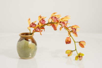 Small Hand Made Wheel Thrown Vase Decorated In Our Rutile Green Base And Floating Orange Cover Glaze 2