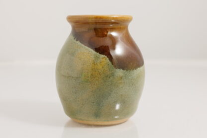 Small Hand Made Wheel Thrown Vase Decorated In Our Rutile Green Base And Floating Orange Cover Glaze 3