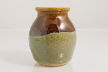 Small Hand Made Wheel Thrown Vase Decorated In Our Rutile Green Base And Floating Orange Cover Glaze 4