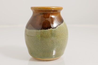 Small Hand Made Wheel Thrown Vase Decorated In Our Rutile Green Base And Floating Orange Cover Glaze 5