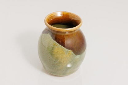 Small Hand Made Wheel Thrown Vase Decorated In Our Rutile Green Base And Floating Orange Cover Glaze 7