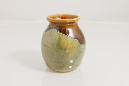 Small Hand Made Wheel Thrown Vase Decorated In Our Rutile Green Base And Floating Orange Cover Glaze 8