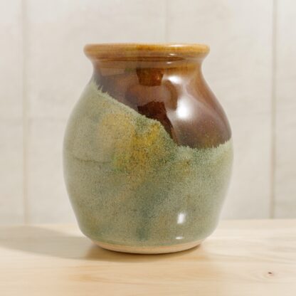 Small Hand Made Wheel Thrown Vase Decorated In Our Rutile Green Base And Floating Orange Cover Glaze By Tmc Pottery 113