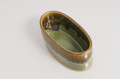 Wheel Thrown & Hand Built Trough Decorated With Our Floating Orange Over Green Glaze 8