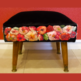 Vintage Australian Designer UpcycledRemanent Fabric Reupholstered Footstool By Christine McCorry 1