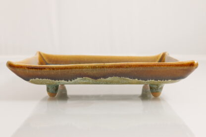 Hand Made Hand Built Large Pottery Rectangle Plate Decorated With Pansies With Our Floating Orange and Green Variegated Glaze 11