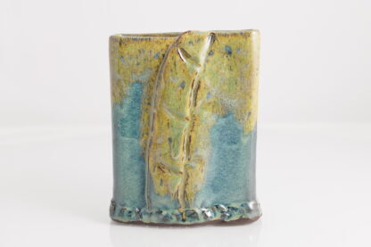 Hand Made Slab Built Rectangle Vase With Impressed Design Decorated In Our Wacky Wombat Glaze 1