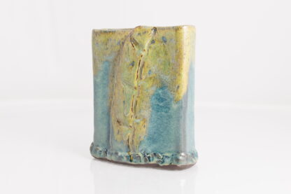 Hand Made Slab Built Rectangle Vase With Impressed Design Decorated In Our Wacky Wombat Glaze 8