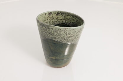 Hand Made Wheel Thrown Oval Shaped Vase Decorated In Our Stonewash Glaze With Our Variegated Green cover Glaze 1