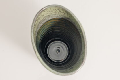 Hand Made Wheel Thrown Oval Shaped Vase Decorated In Our Stonewash Glaze With Our Variegated Green cover Glaze 11