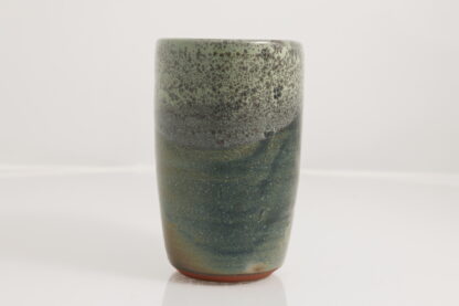 Hand Made Wheel Thrown Oval Shaped Vase Decorated In Our Stonewash Glaze With Our Variegated Green cover Glaze 4