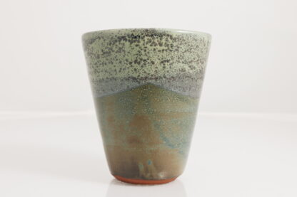 Hand Made Wheel Thrown Oval Shaped Vase Decorated In Our Stonewash Glaze With Our Variegated Green cover Glaze 5