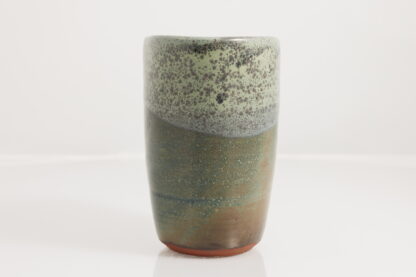 Hand Made Wheel Thrown Oval Shaped Vase Decorated In Our Stonewash Glaze With Our Variegated Green cover Glaze 6