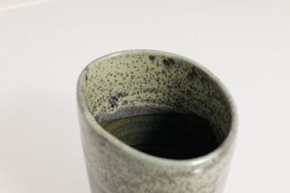 Hand Made Wheel Thrown Oval Shaped Vase Decorated In Our Stonewash Glaze With Our Variegated Green cover Glaze 8