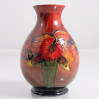 Vintage Flambé Orchid Pattern Vase Hand Signed To Base By Walter Moorcroft England 1