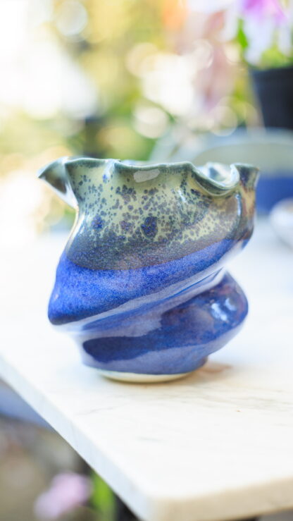 Hand Made Wheel Thrown Spiralled Pottery Vase Hand Decorated In Our Midnight Forest Glaze 3