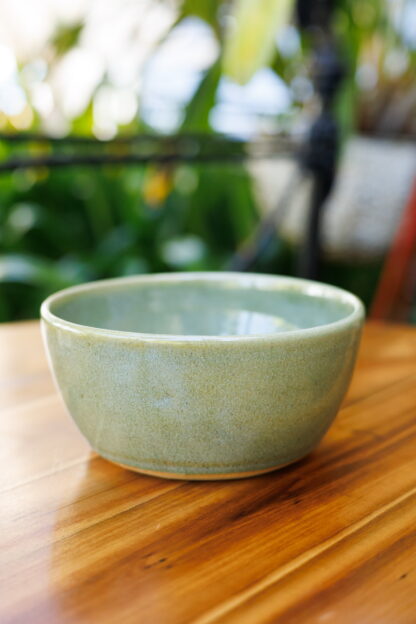 Hand Made Wheel Thrown Pottery Bowl Decorated In Our Rutile Green Glaze On White Speckle Clay 91