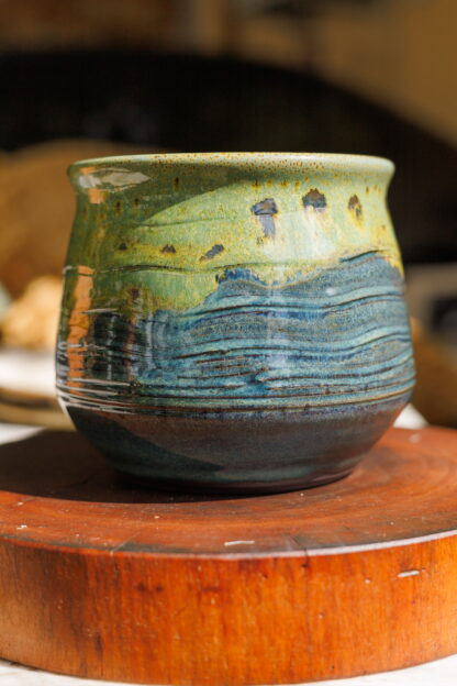 Hand Made Wheel Thrown Wave Pattern Pottery Bowl Decorated In Our Wacky Wombat Glaze 81