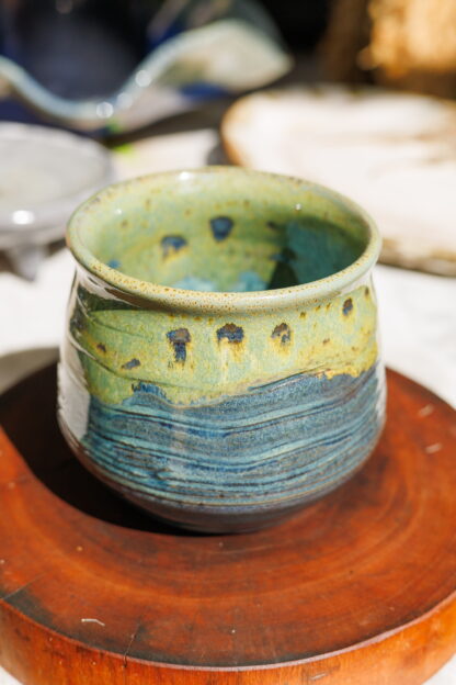 Hand Made Wheel Thrown Wave Pattern Pottery Bowl Decorated In Our Wacky Wombat Glaze 83