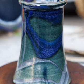 Hand Made Wheel Thrown Vase Decorated In Our Stonewash, Sapphire Blue & Aussie Bush (cover) Glaze 5