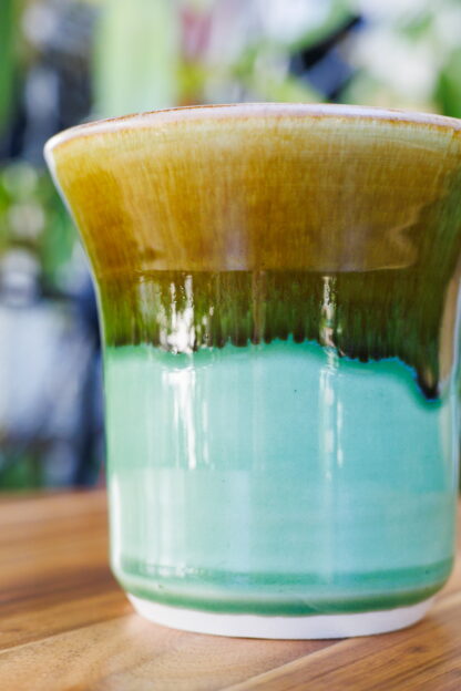 Wheel Thrown Vase Decorated In Our Light Green Base With An Orange Cover Glaze Hand Made In Melbourne 3