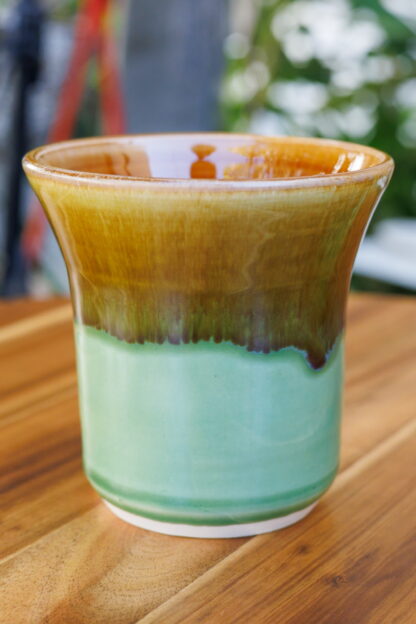 Wheel Thrown Vase Decorated In Our Light Green Base With An Orange Cover Glaze Hand Made In Melbourne 2