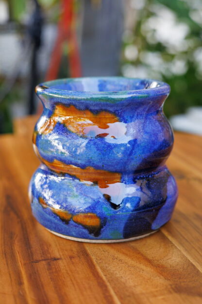 Wheel Thrown Blue & Orange Small Planter Decorated In Our Combination Glaze 76