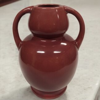 Vintage 1930s Awaji Pottery Twin Handled Vase, Maroon Glaze 67