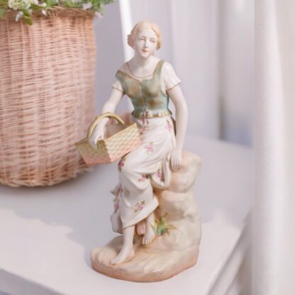 Austrian “amphora” Figurine Of A Lady With A Basket Circa Early 1900s 160002