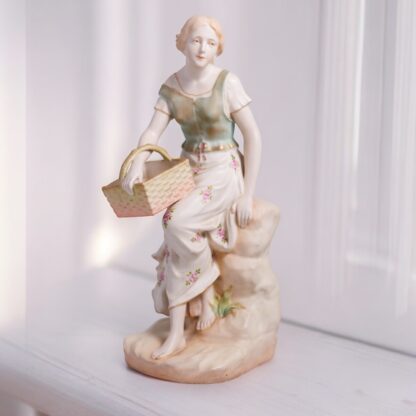 Austrian “amphora” Figurine Of A Lady With A Basket Circa Early 1900s 160034