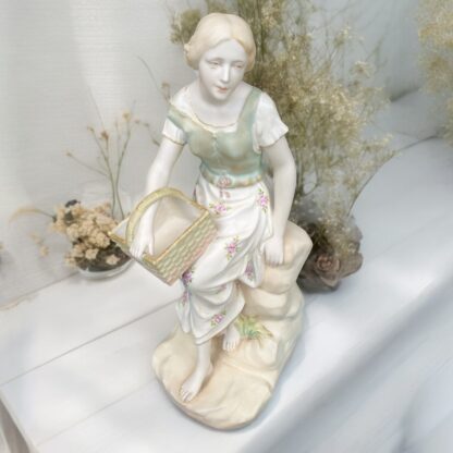 Austrian “amphora” Figurine Of A Lady With A Basket Circa Early 1900s 160045