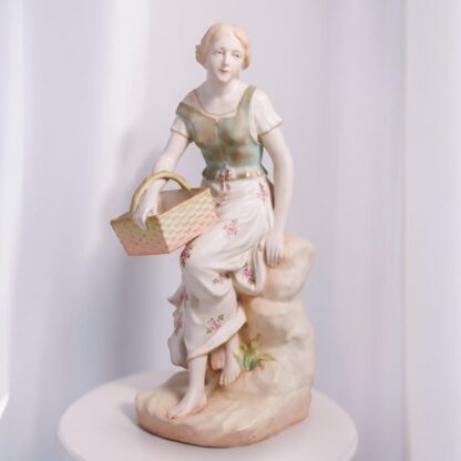 Austrian “amphora” Figurine Of A Lady With A Basket Circa Early 1900s 160056