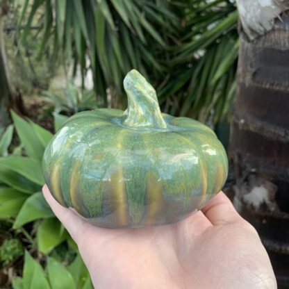 Hand Made Medium Size Pottery Pumpkin Decorated With Our Wacky Wombat Glaze On Black Clay By Tmc Pottery 9